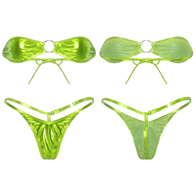 TiaoBug Women Shiny Bright Solid Color Sexy Bikini Set Adult Swimsuit Beach  Swimwear Halter Swim Top with G-string Bathing Suit - AliExpress