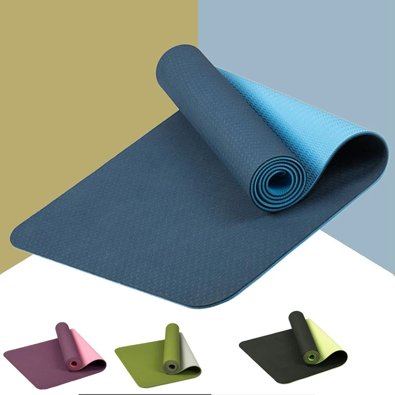 6 мм ТПЭ двухцветный нескользящий коврик для йоги, спортивный коврик 183x61 см, для спортзала, дома, фитнеса, безвкусный коврик, черный