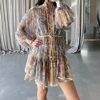 

woman long sleeve retro dress printed short dresses 2020