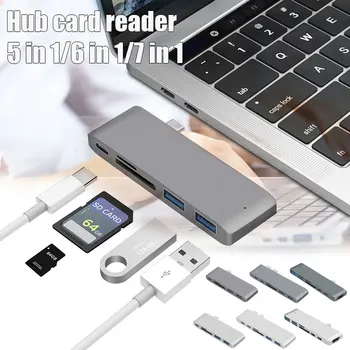 

5/6/7 in 1 USB-C Hub Dual Type-C Multiport Card Reader Adapter 4K HDMI Compatible for MacBook Pro H-best