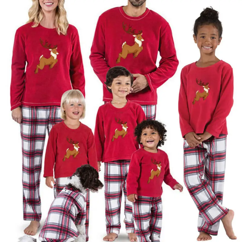 Рождественский Семейный комплект; Рождественский Пижамный комплект для мамы и папы; детская одежда для сна в красную клетку; одежда для сна; домашняя одежда