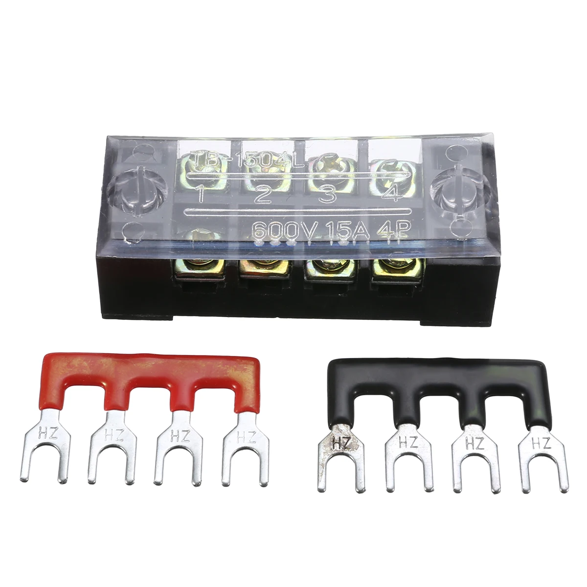 600V 15A 4P Double Row Wire Barrier Terminal Block With 2 Connector Strips For Home Wire Electronic Circuit 55x21x17mm