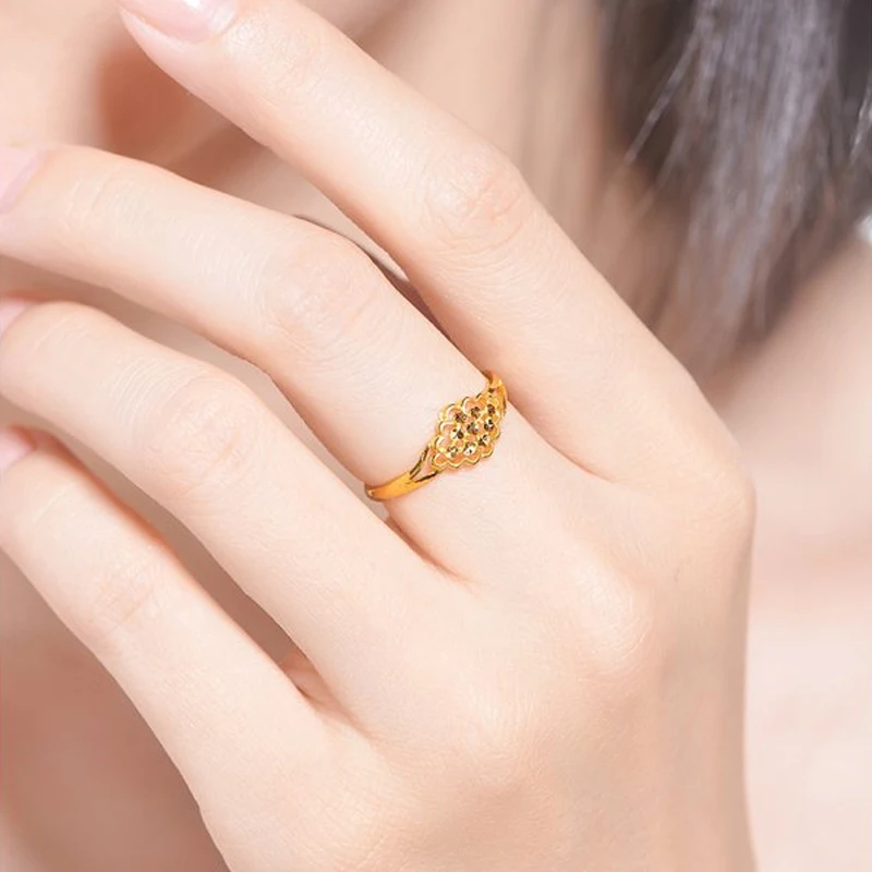Женское золотое кольцо HMSS с цветами и отверстиями цвет золото 2020 пробы|Кольца| |