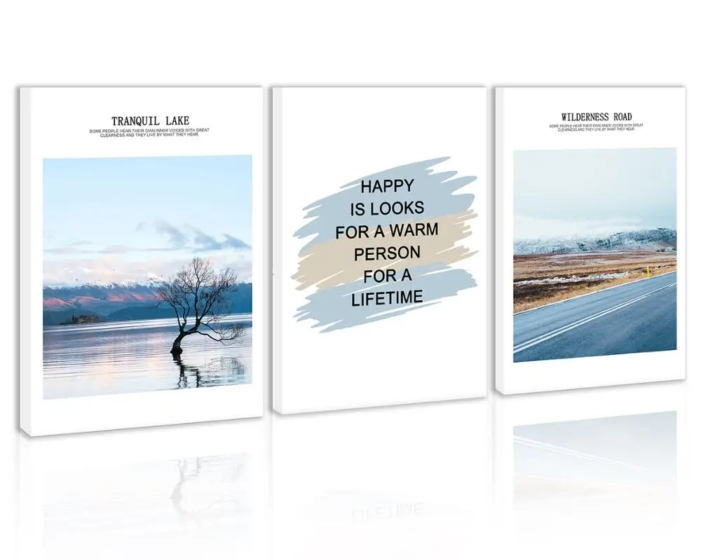 

Tree in Tranquil Lake Tree Wall Art Decor Canvas Painting Kitchen Wilderness Road Prints Pictures for Home Living Dining Room
