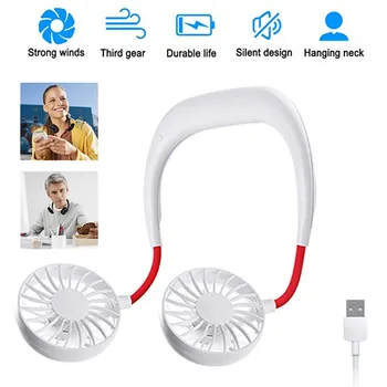 

Carprie Fan Mini Portable USB 1200mAh Rechargeable Neckband Lazy Neck Hanging Style Dual Cooling Fans Gadget Inteligente