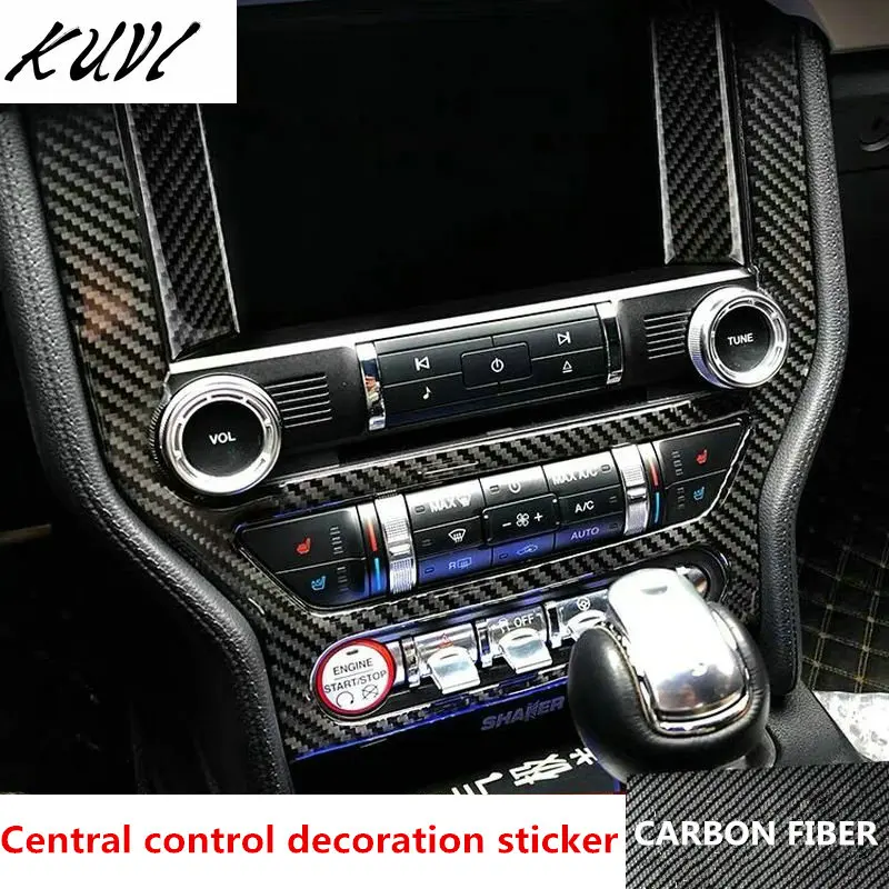 

For Ford Mustang Carbon Fiber Central Control Air Conditioning CD Panel Cover Trim Sticker Car Styling 2015-2017 Accessories