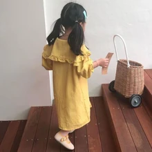 Новинка года; весеннее платье для маленьких девочек; длинные Детские платья из хлопка и льна с длинными рукавами; модная Осенняя рубашка для маленьких девочек; одежда