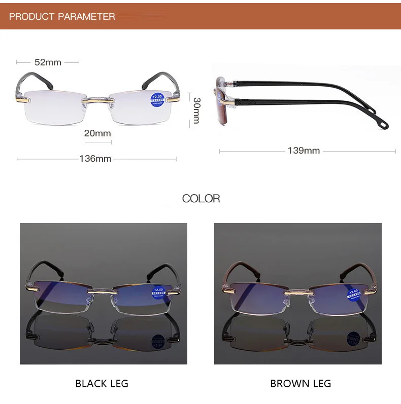 RBENN сверхлегкие очки для чтения без оправы для женщин и мужчин, бизнес, анти голубой свет, компьютерное чтение, Glases для чтения Пресбиопии 1,5 для женщин