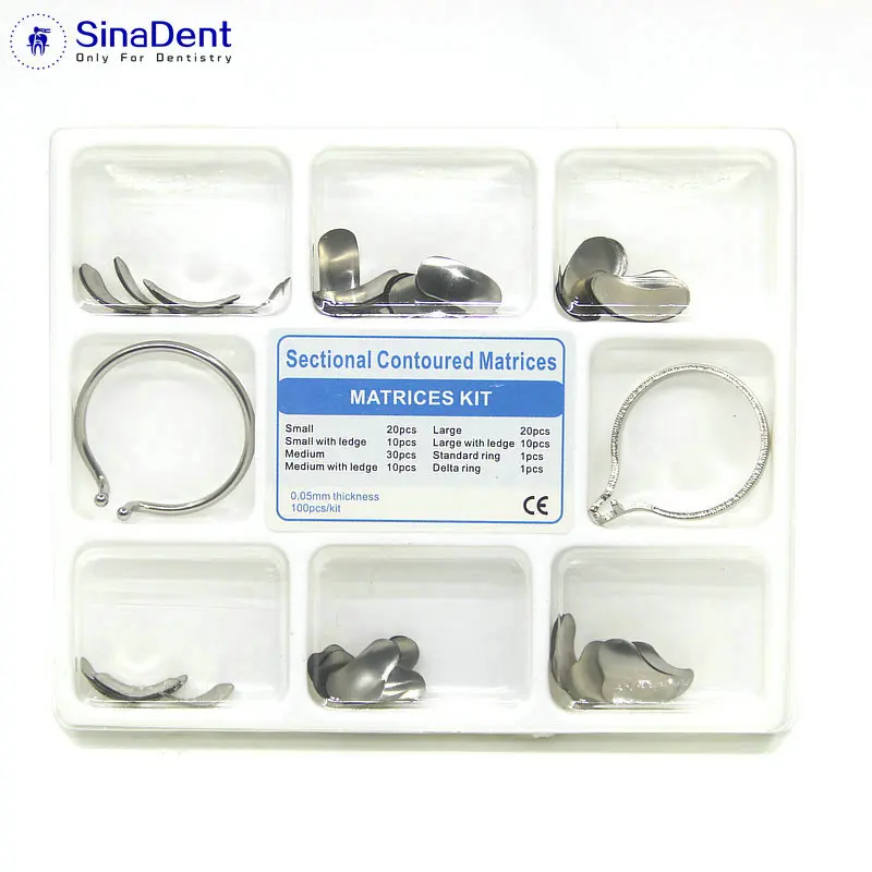 Dental 100Pcs Full Kit Dental Matrix Sectional Contoured Matrices 40 Pcs Silicone Add On Wedges for 2