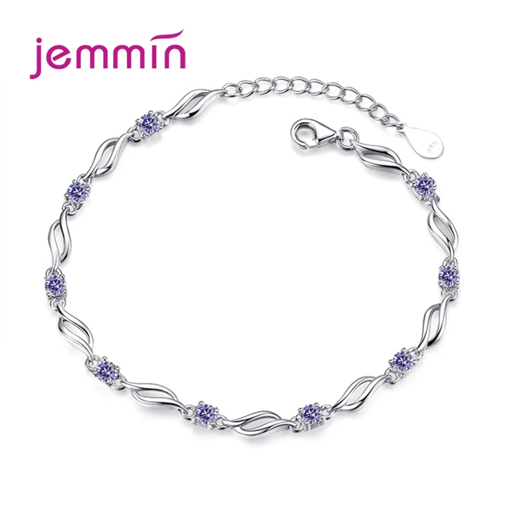 

Simple AAA Zircon Stone Paved Link Chain Bracelet 925 Sterling Silver Clear and Purple Crystal Casual Daily Jewelry for Ladies