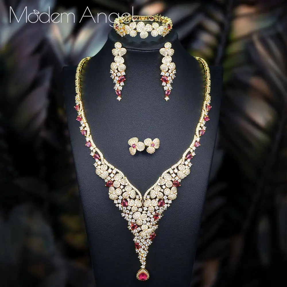 Женский комплект свадебных украшений ModemAngel роскошный из 4 предметов с цветком и