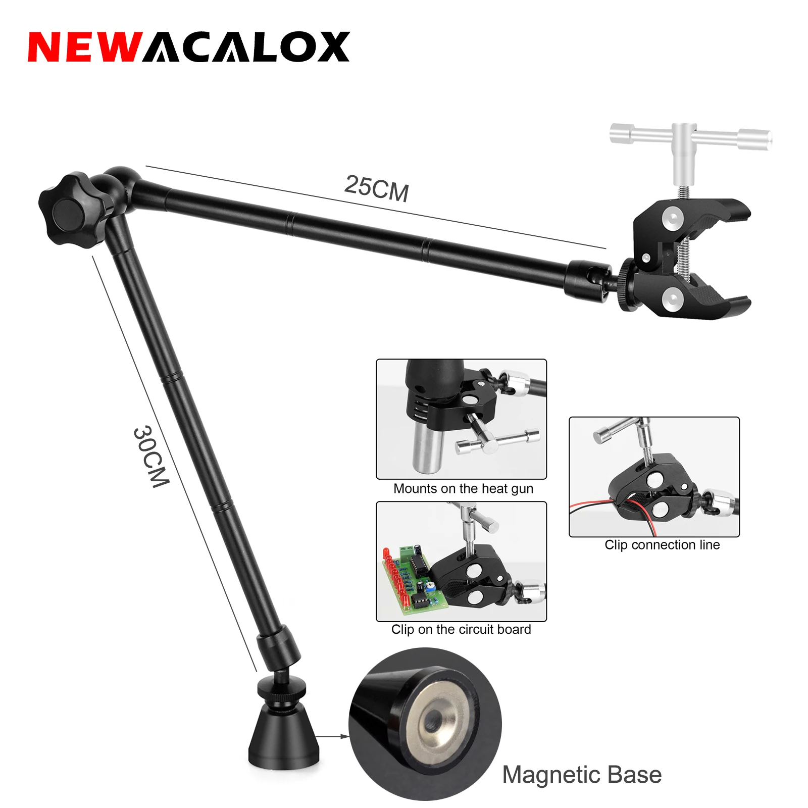 NEWACALOX Soldering Third Hand Tool PCB Fixture Clips Heat Gun Stand Rework Station Tool Helping Hands with Magnetic Base newacalox multifunctional hot air gun frame with third helping hand for 878d 858 soldering station repair welding bga pcb chips