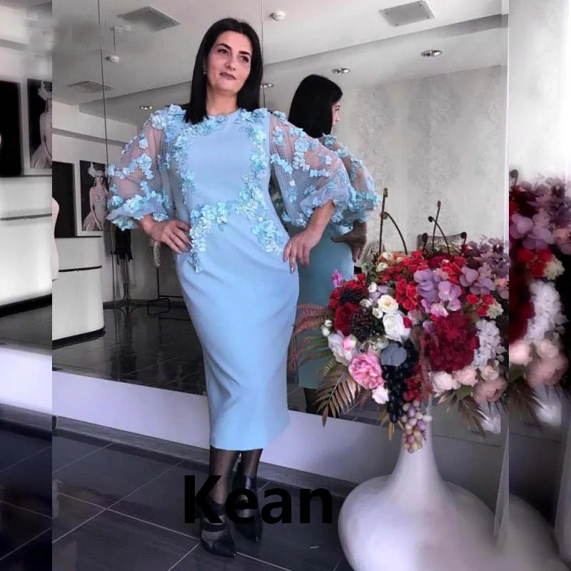 plus size evening gowns Sky Blue High Slit Evening Dress Applique One Sleeve Special Occasion robe soiree Islamic Dubai Kaftan Saudi Arabic Prom Gown plus size evening wear