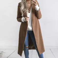 Зимнее женское пальто повседневное с отворотом воротник открытая стежка шерстяное Женское пальто Модное теплое с карманом однотонное Большие размеры длинная верхняя одежда
