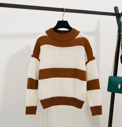 sweater2 Осенний Модный женский вязаный полосатый свитер пуловер+ джинсы брюки комплект женская одежда костюм для девочек студенческие комплекты из двух предметов - Цвет: sweater2