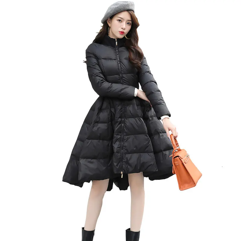 DEAT новых осенью и зимой с высоким, плотно облегающим шею воротником Длинные рукава Высокая Талия платье трапециевидной формы с широким низом пальто длиной по колена WJ79600XXL - Цвет: black