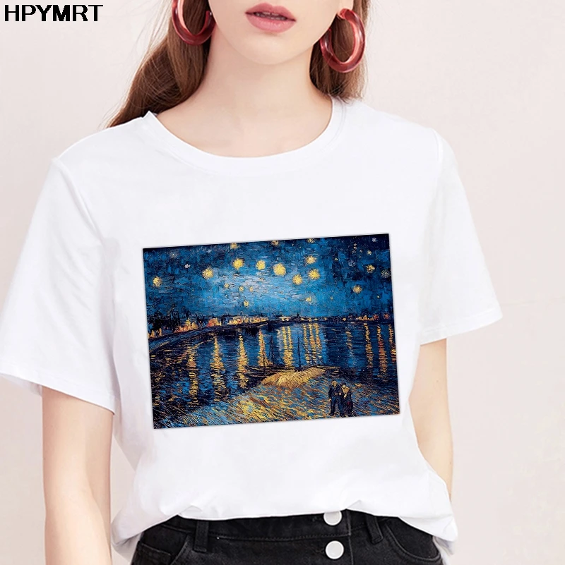 New summer t-shirt Van Gogh Starry sky printed t shirt women Harajuku Retro art pattern tshirt female Short Sleeve tops clothing | Женская