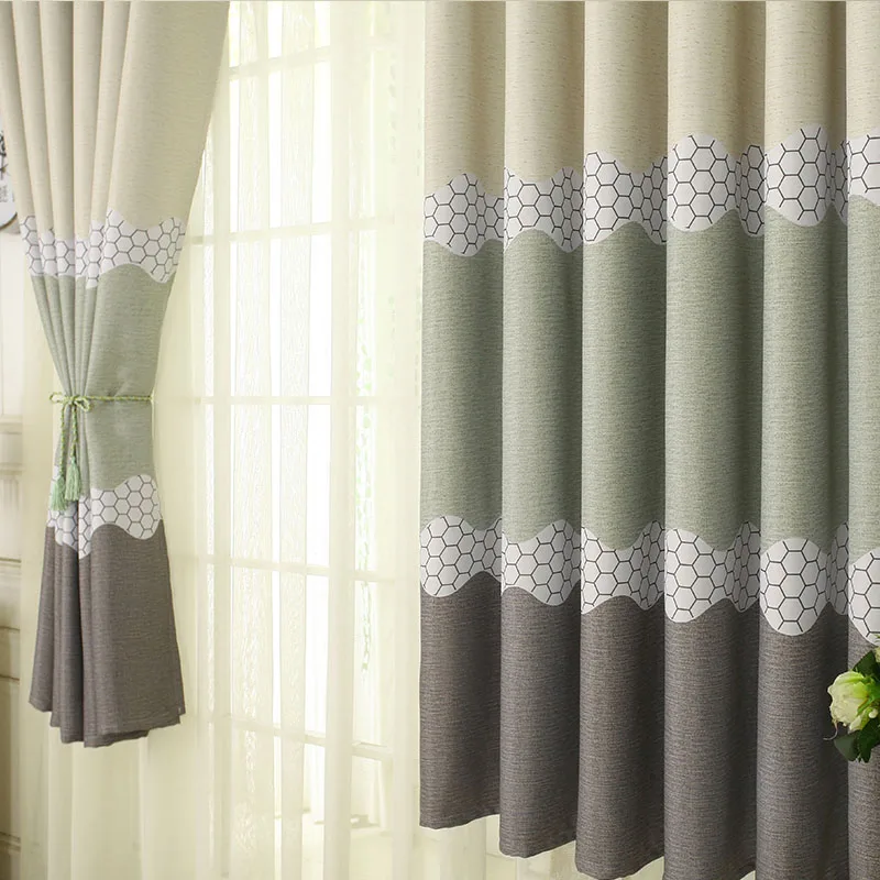 

Modern Simple Wavy Printed Bedroom Living Room Window Curtains Short Balcony Decorations Perforated Curtain for Flat Windows