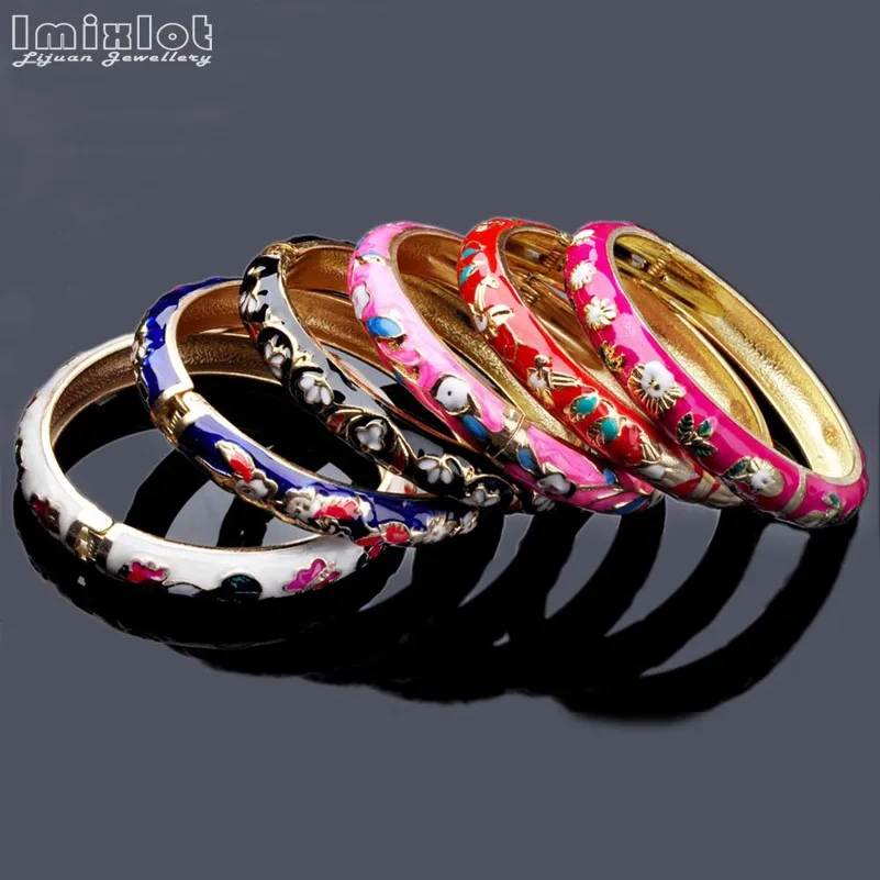 Imixlot 2Pcs/Lot Beautiful Lovers Bracelets Colorful Flower Enamel Bracelet Bangles Golden Cuff Bangle Woman Jewelry Gifts | Украшения и