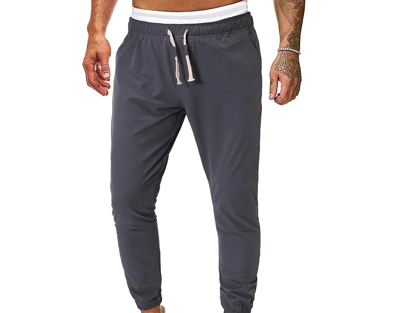 7157dddp grey Новинка, мужские тренировочные брюки для йоги, одноцветные штаны с карманами для бега в тренажерном зале, Осенние повседневные мужские брюки, Длинные свободные спортивные штаны для фитнеса - Цвет: 7157dddp grey