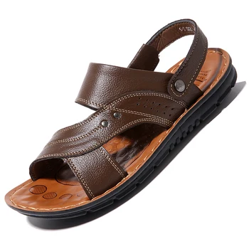 Men Leather Sandals Brown
