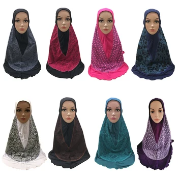 

One Piece Muslim Hijab Islamic Women Under Scarf Caps Amira Bonnet Full Cover Hair Loss Hat Prayer Hat Printed Patchwork Arab