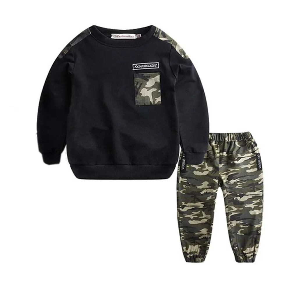 

Boys Clothes Teen Kids Baby Boys Letter Tracksuit Camouflage Tops Pants 2PCS Outfits Set Roupa Infantil Toddler Boys Clothing