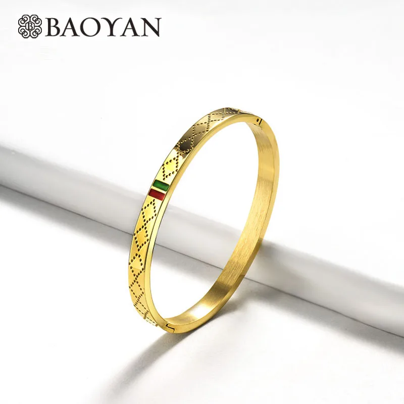 Gold Baoyan,, браслеты из нержавеющей стали, браслеты, золото, серебро, для девушек, для женщин, s, манжеты, браслеты, Роскошный узор, любовь, браслеты для женщин - Окраска металла: Gold