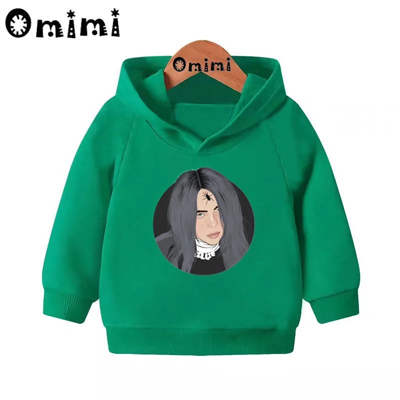 Детские толстовки Billie Eilish в стиле хип-хоп детские толстовки с капюшоном пуловер для малышей Топы для маленьких девочек и мальчиков, осенняя одежда KMT5265