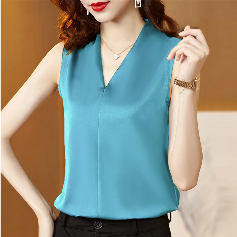 Sexy Swing Collar Silk Camisole 22 MM Silk Tank Top Sleeveless Silk Vest