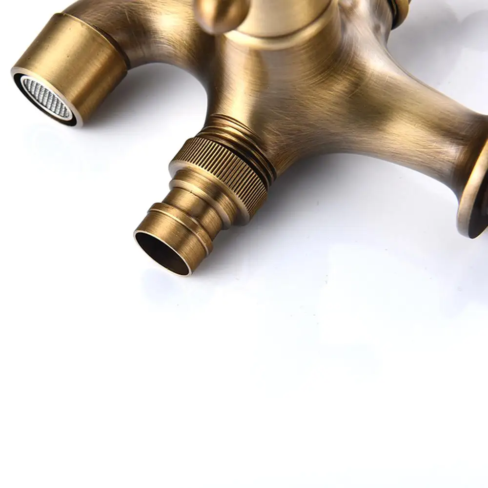 2-in-1Faucet Bathroom Kitchen Wall Antique Faucet European Retro Copper Tap For Washing Machine Mop Pool