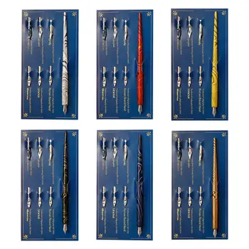 

Marble Wood Manga Calligraphy Dip Pen Holder with 6 Nibs for Lettering Skiching 24BB