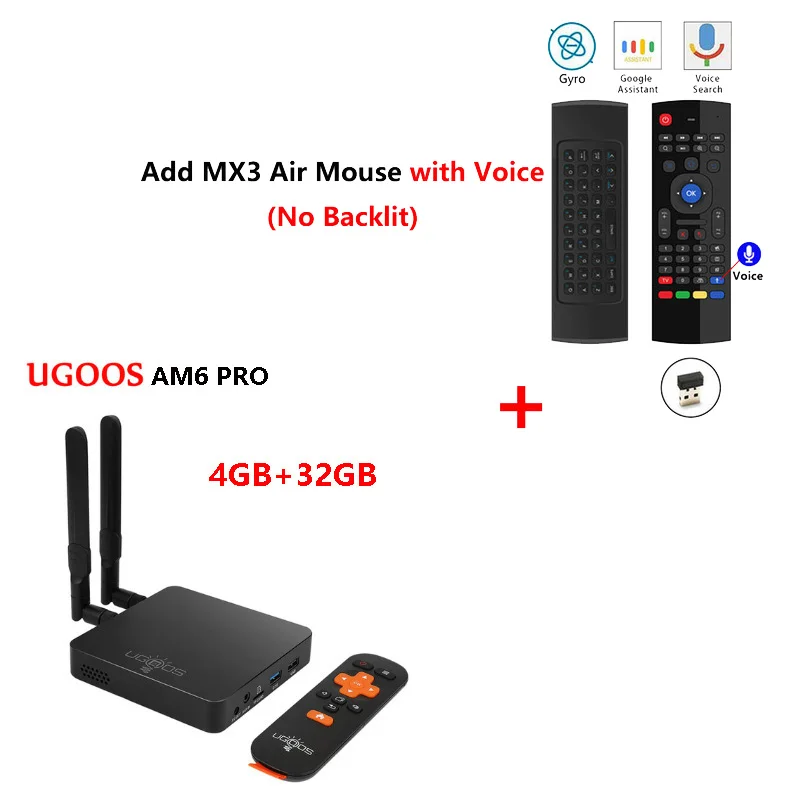 AM6 PRO add mx3 mic UGOOS AM6 Pro 4 Гб DDR4 32 ГБ Android 9,0 ТВ приставка Amlogic S922X четырехъядерный 2,4G 5G Wifi 1000 Мбит/с BT5.0 телеприставка 4K медиаплеер - Цвет: AM6 PRO add mx3 mic