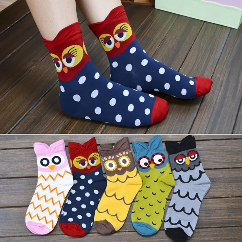 Fashion korean kawaii woman funny owl woman cotton socks female style harajuku happy cute animal cartoon ankle socks