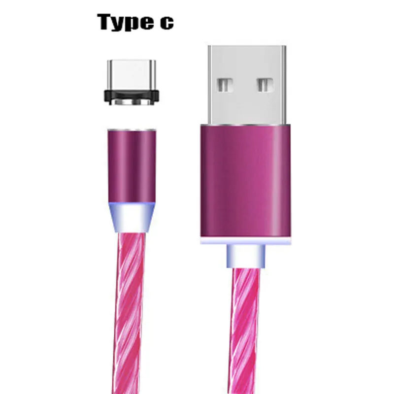 Стример линия передачи данных Магнитный Micro USB кабель для Iphone xsmax Xiaomi 9 huawei P30 P20 Micro usb type C волшебный свет зарядный кабель - Цвет: Pink Type C