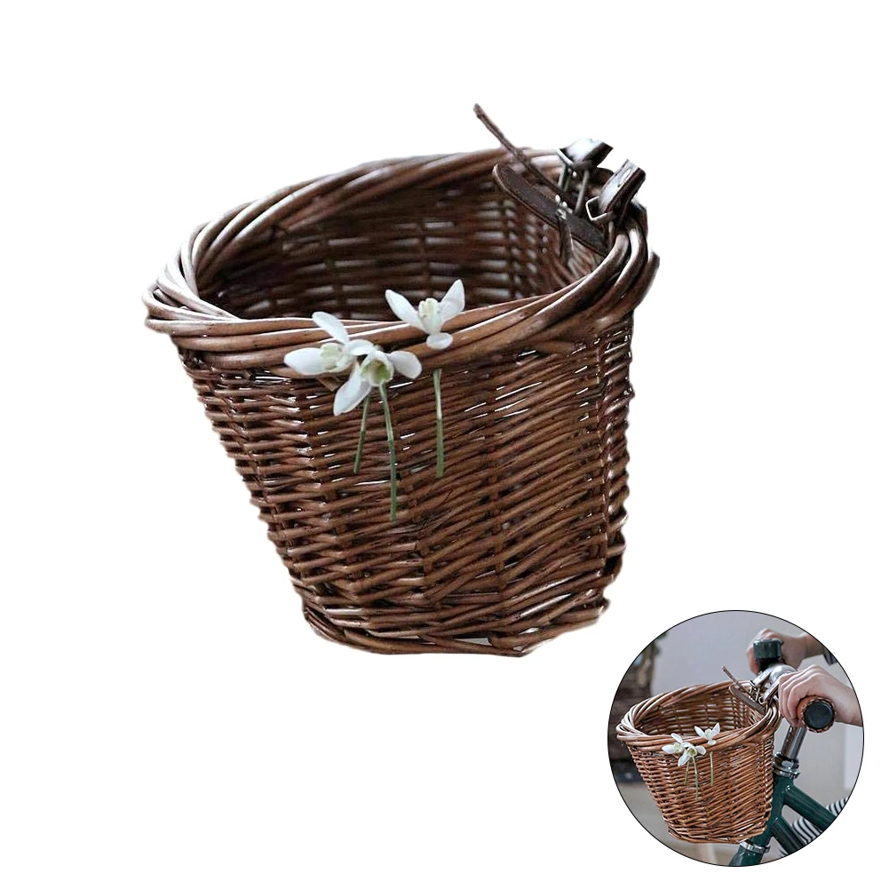 

Bicycle Basket Children Adult Fashion Retro Bicycle Rattan Basket Waterproof Front Basket Storage With Fixed Strap Soft Durable
