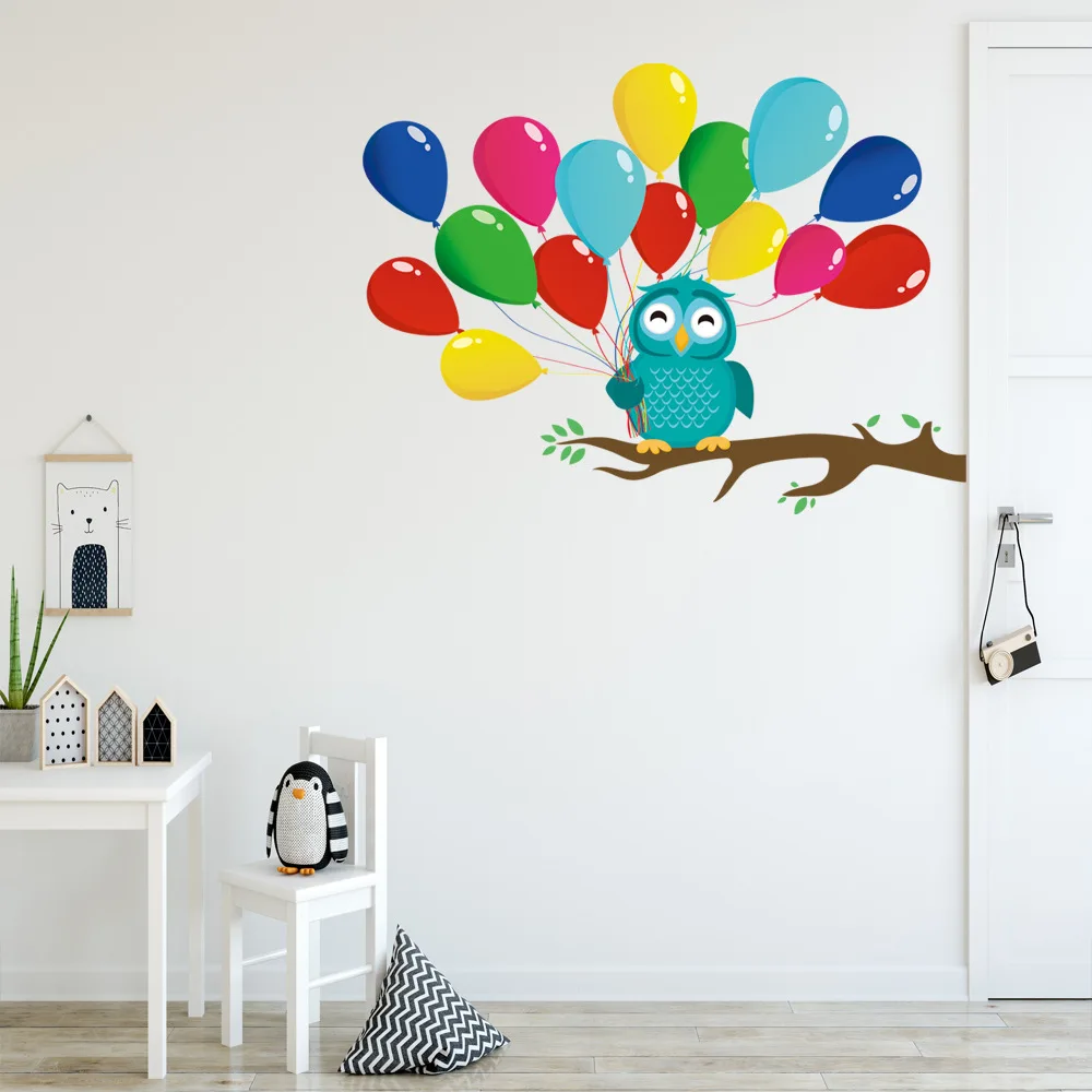 KM290 New Style Cartoon Branch Owl Balloon Wall Stickers Kindergarten CHILDREN'S Room Decoration Wall Stickers Wholesale