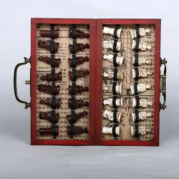 

Chinese Army 32 Pieces Chess Set Leather Wood Box Traditional Game