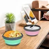 3Pcs/Set Silicone Folding Lunch Box with Lid Portable Picnic Camping Bowl Set Kitchen Tableware Kit Foldable Fruit Salad Bowl 3
