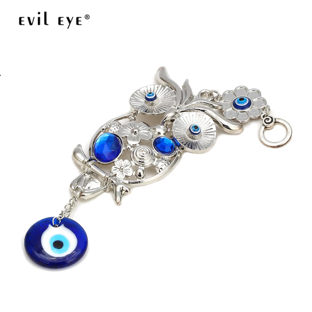 

EVIL EYE Owl Pendant Keychain Metal Silver Color Key Ring Chain Holder Car Keyring Wall Hanging Jewelry for Women Men EY6536