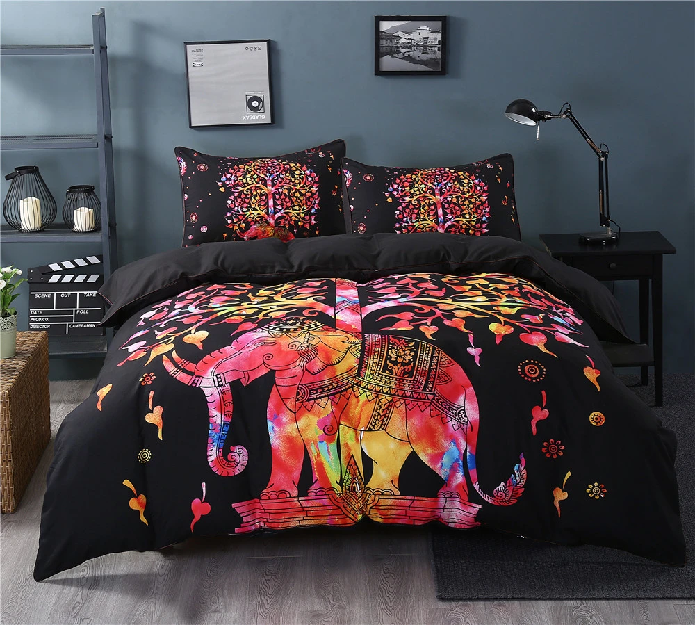 3 Piece Black Duvet Cover Pillowcases With Colorful Tribal Elephant Print Bedding Sheets Twin Full Queen King Size Linens Single Bedding Sets Aliexpress