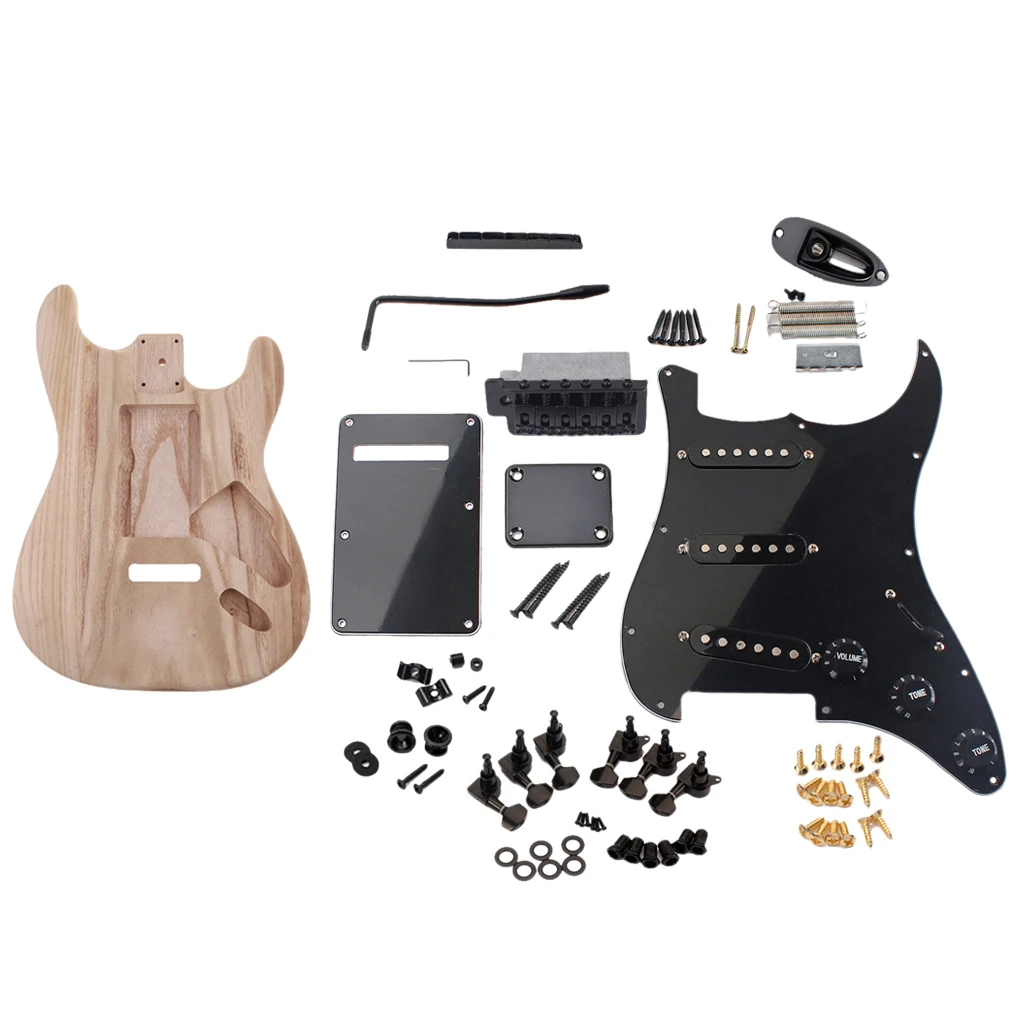 

1 Set Unfinished Guitar Body with Pickguard Backplate 6R Tuning Key Nut Screws Musical Instrument Parts