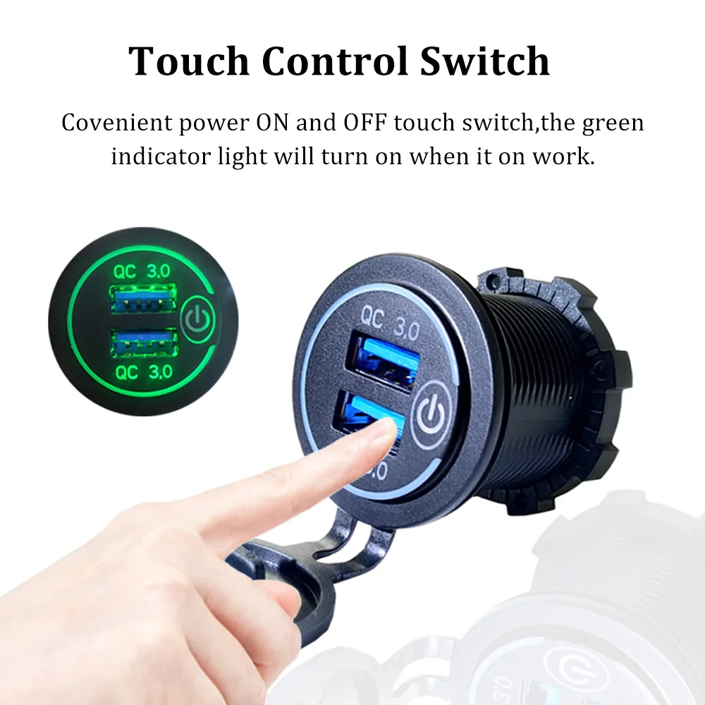 Универсальный 12 V-24 V в винтажном стиле QC3.0 Dual USB Мощность адаптер Зарядное устройство автомобиля USB Розетка с выключателем/OFF сенсорный переключатель Водонепроницаемый