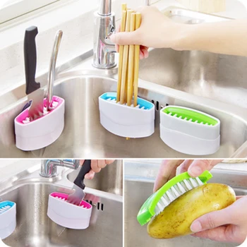 

Multifunction Kitchen Dish Washing Brush With Suction Cup Cutter Brush Scouring Pad Pan Wash Brushes fruits Cleaner Washing Tool