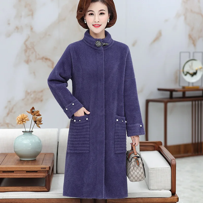 

Gold Mink Cashmere Autumn And Winter Plum Mom-Plus-sized Middle-aged Women's Kuotaitai Double-Sided Cashmere Wool Coat
