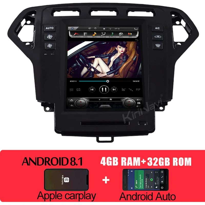 Android Car Radio KiriNavi Vertical Screen Tesla Style 10.4" Android 8.1 Car Radio GPS Navigation For Ford Mondeo Car DVD Multimedia 4G 2007-2010 - Цвет: Android Car Radio