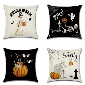 

Halloween Cushion Cover skull pumpkin spider web Decoration Print Cotton Linen Cartoon Halloween Cushion Covers