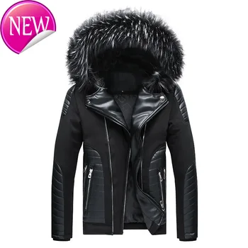 

Faux leather Mens jacket Parkas , Fur Collar Hooded Winter Jacket Men Warm Snow Thicken Male Coats 2020 Size XXXL