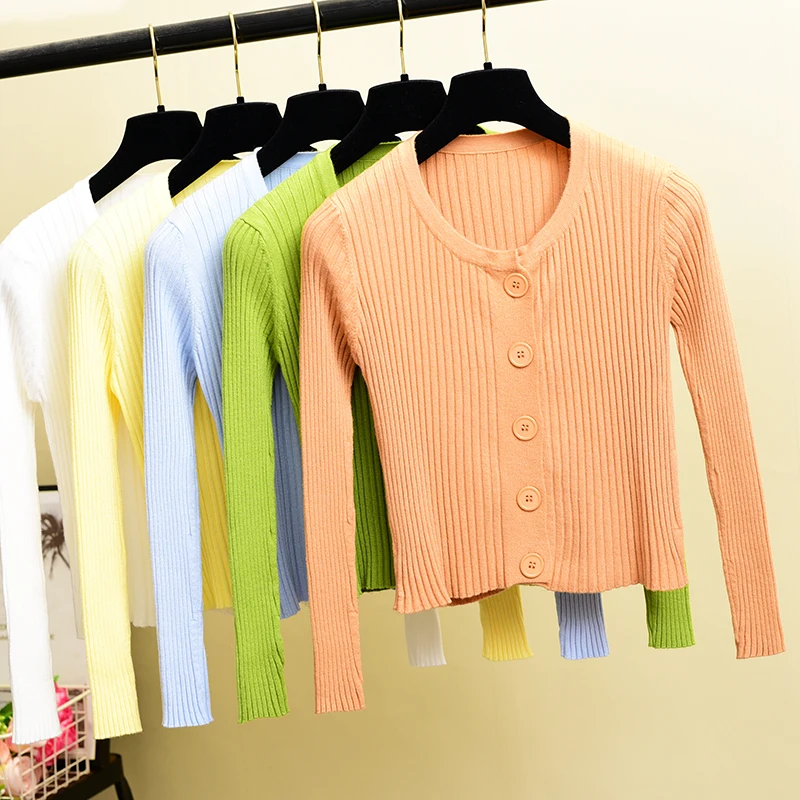

Fashion Slim Solid Autumn Winter Knit Cardigan Short Sweater Casual Coat Women Pull Femme Warm Sweaters Long Sleeve Elegant Top