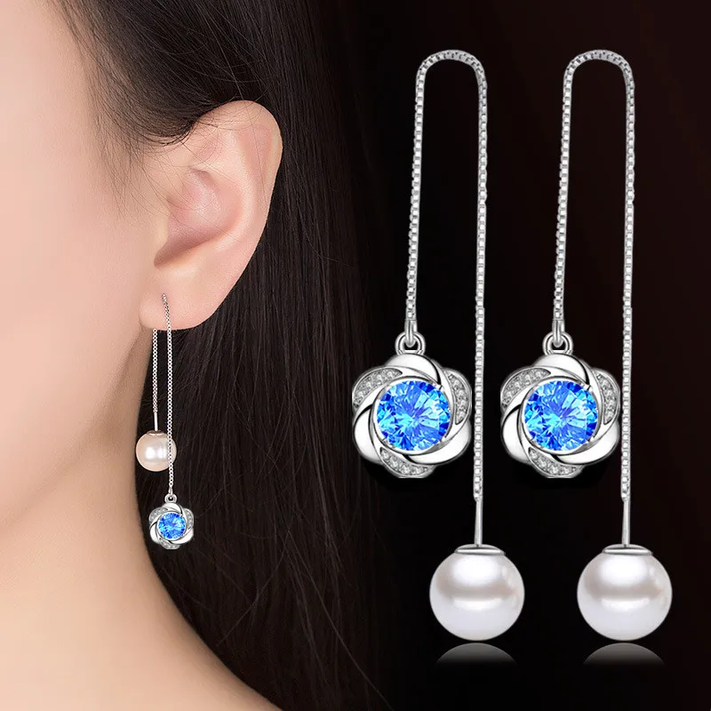 Luxury Women's Swirl Drop Earrings Crystal Pearl Cubic Zircon Stone Long Pendant Eddy Dangle Earring For Lady Girls - Image 6
